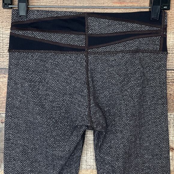 Lululemon Wunder Under Pant Leggings Giant Herringbone Black Gray SZ 6 - Picture 5 of 10